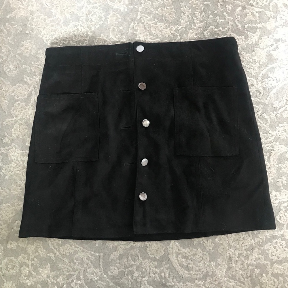 Black suede button up mini skirt